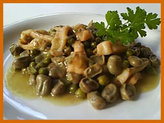 Habitas con calamares receta