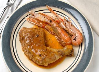 Pollo con cigalas receta